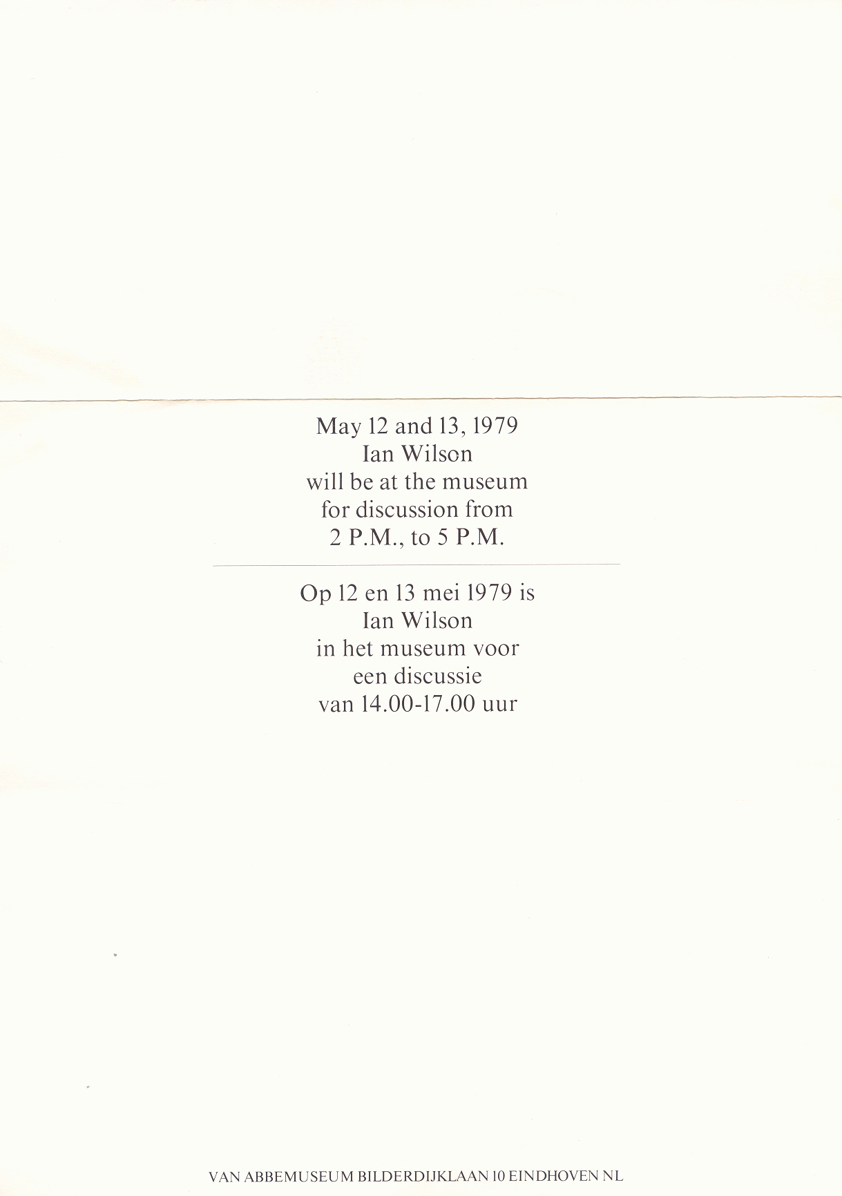 Ian Wilson- invitation for Van Abbemuseum